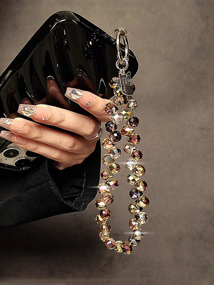 Glitter Beaded Phone Accessories Chain- Shiny Transparent Beads, Phone Lanyard, Keychain, Compatible With Apple/ Phone Cases, Plastic Material