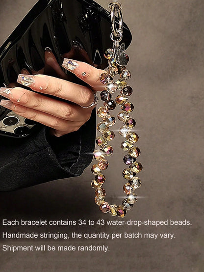 Glitter Beaded Phone Accessories Chain- Shiny Transparent Beads, Phone Lanyard, Keychain, Compatible With Apple/ Phone Cases, Plastic Material