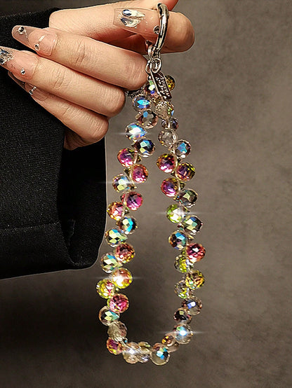 Glitter Beaded Phone Accessories Chain- Shiny Transparent Beads, Phone Lanyard, Keychain, Compatible With Apple/ Phone Cases, Plastic Material