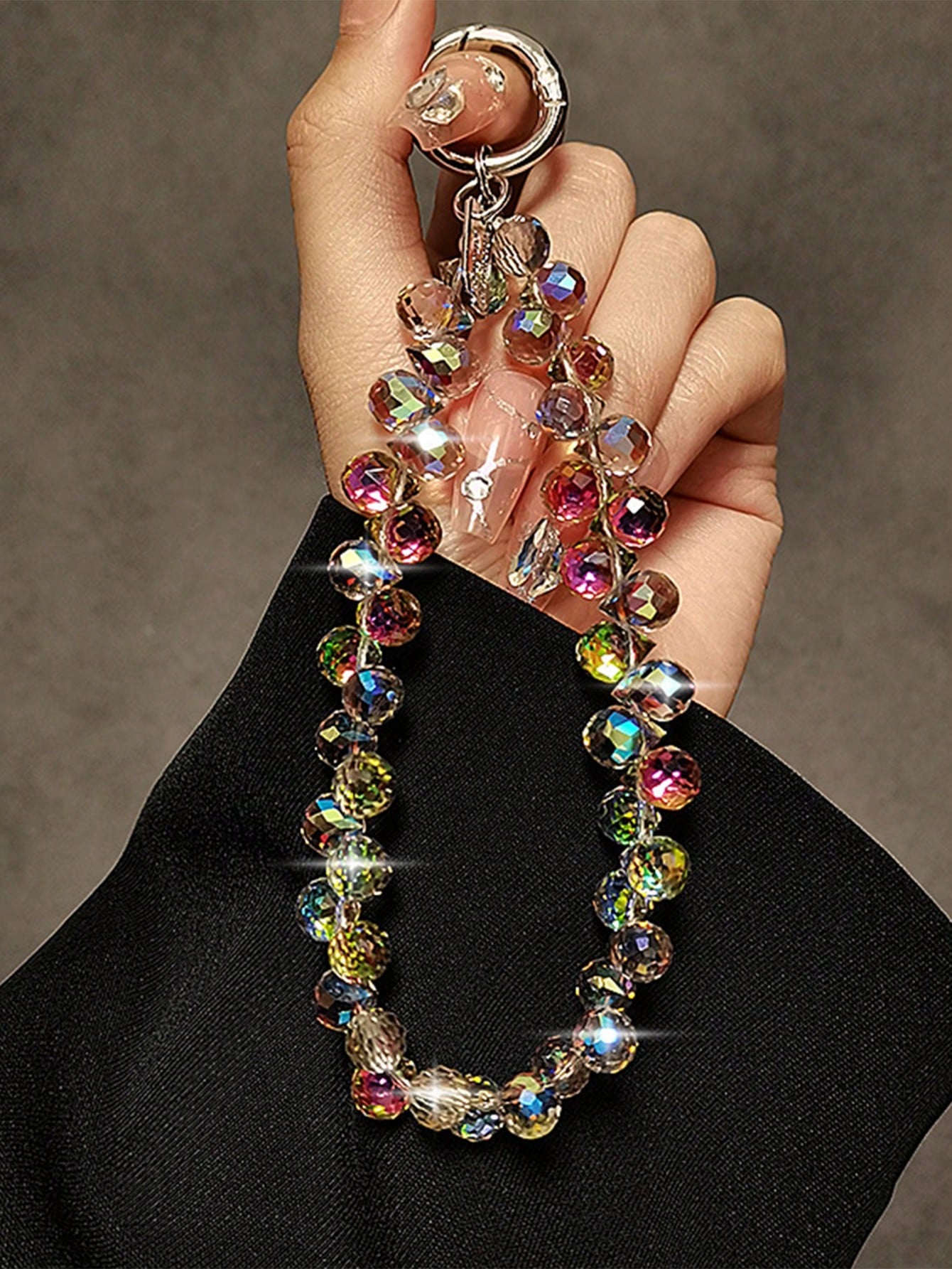 Glitter Beaded Phone Accessories Chain- Shiny Transparent Beads, Phone Lanyard, Keychain, Compatible With Apple/ Phone Cases, Plastic Material