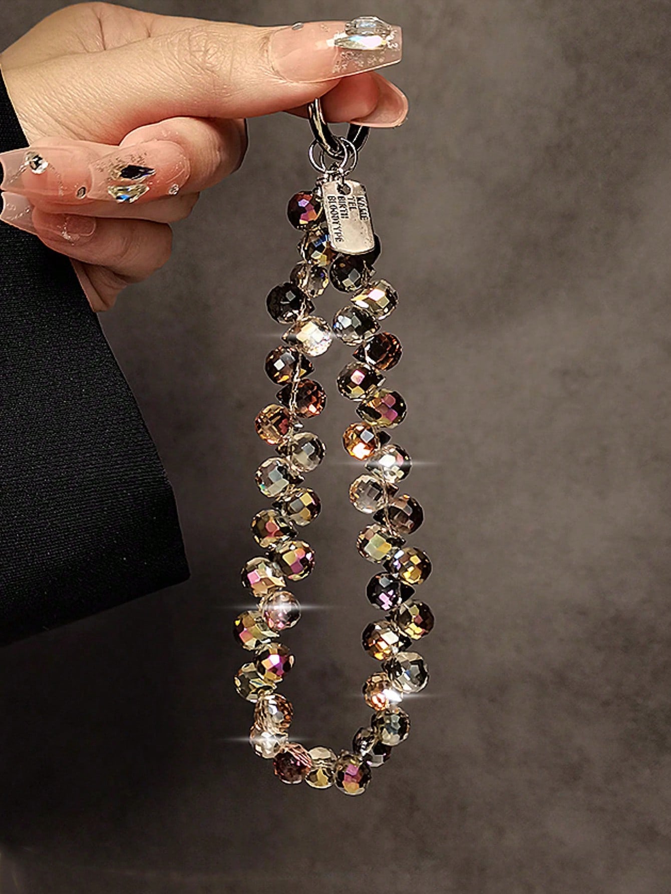 Glitter Beaded Phone Accessories Chain- Shiny Transparent Beads, Phone Lanyard, Keychain, Compatible With Apple/ Phone Cases, Plastic Material