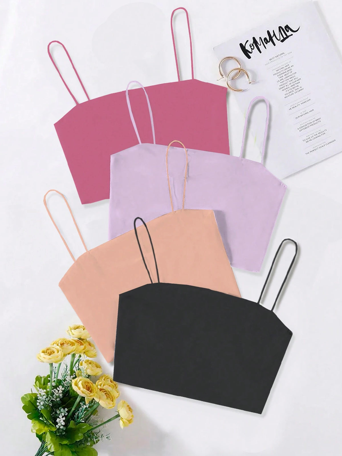 GlowEve 4pcs Solid Crop Cami Top