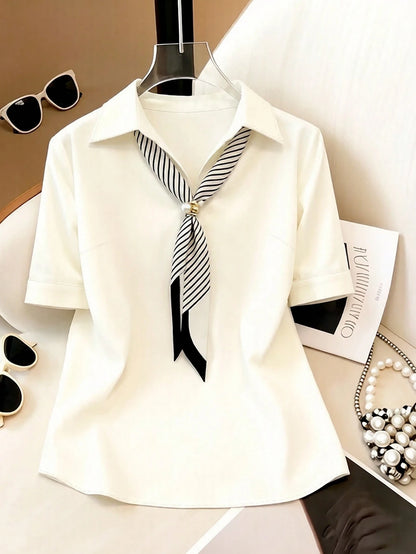GlowEve CURVE Plus Size Women's Tie Design Casual Versatile Everyday Outing Shirt