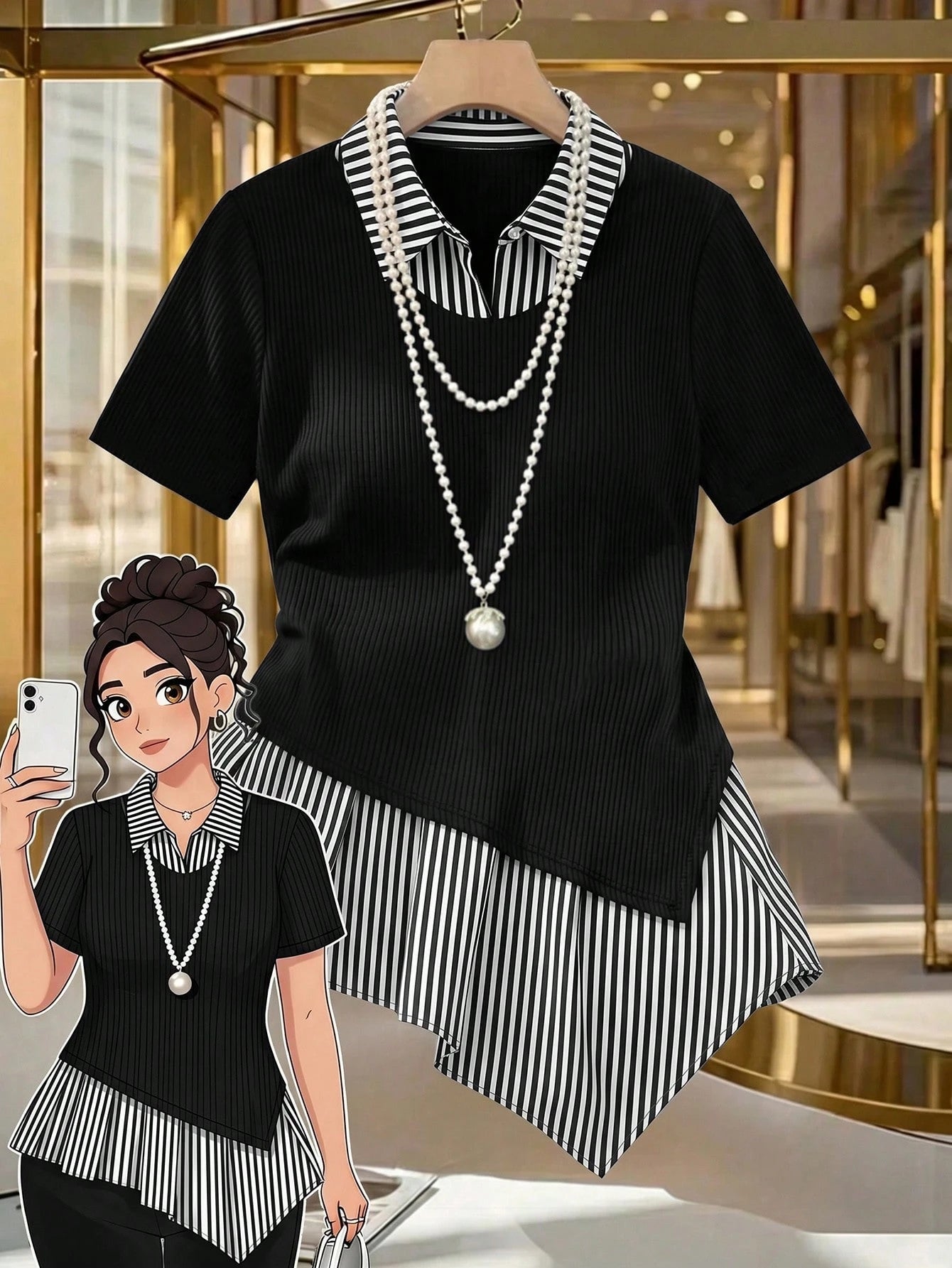 GlowEve CURVE Plus Size Women Striped Patchwork Short Sleeve Casual Top, Summer