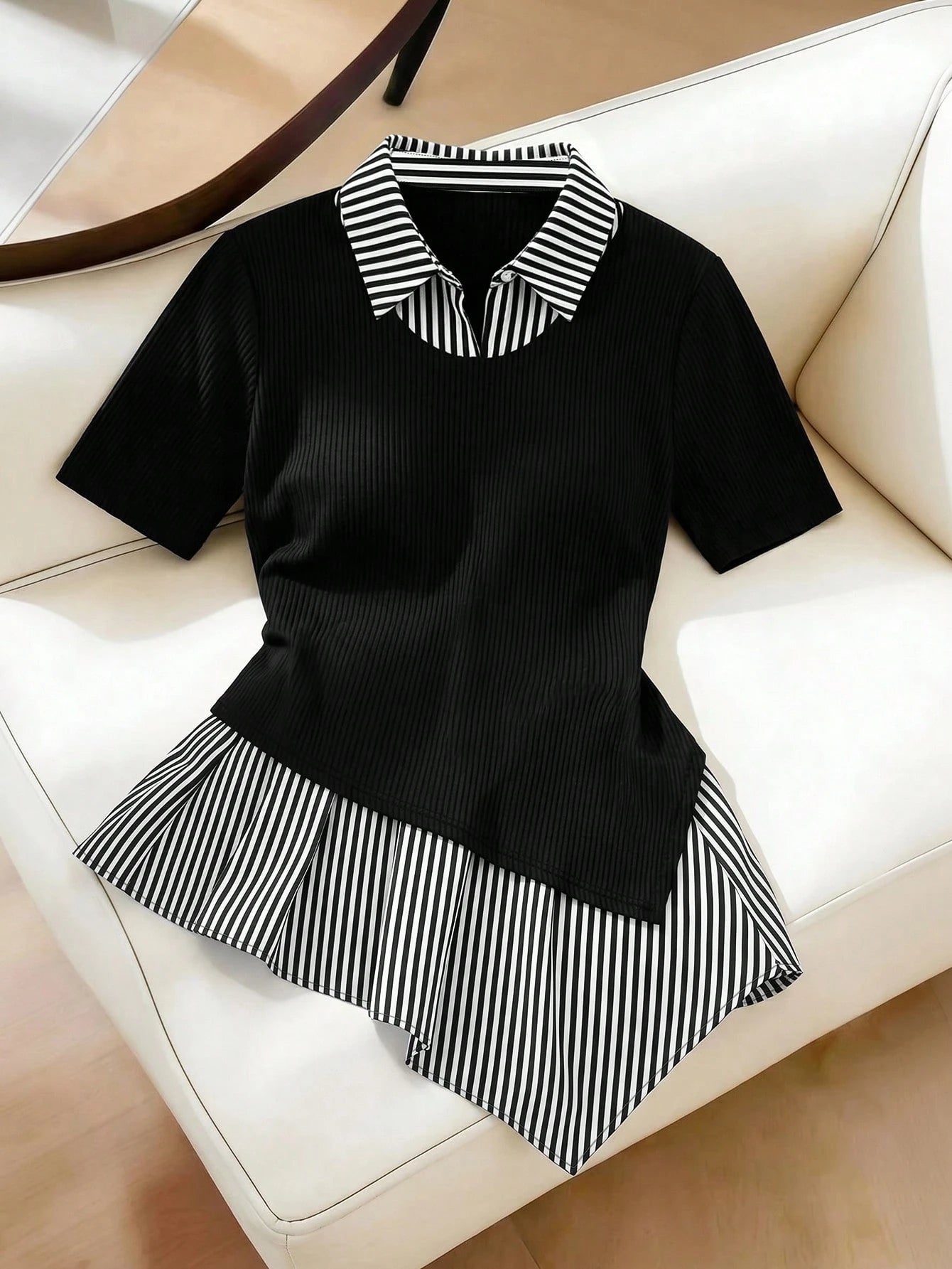 GlowEve CURVE Plus Size Women Striped Patchwork Short Sleeve Casual Top, Summer