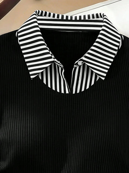 GlowEve CURVE Plus Size Women Striped Patchwork Short Sleeve Casual Top, Summer