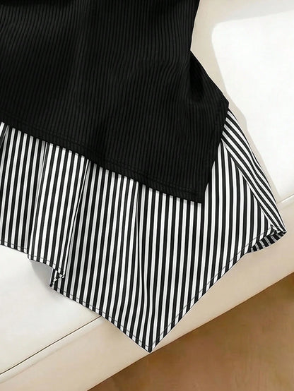 GlowEve CURVE Plus Size Women Striped Patchwork Short Sleeve Casual Top, Summer