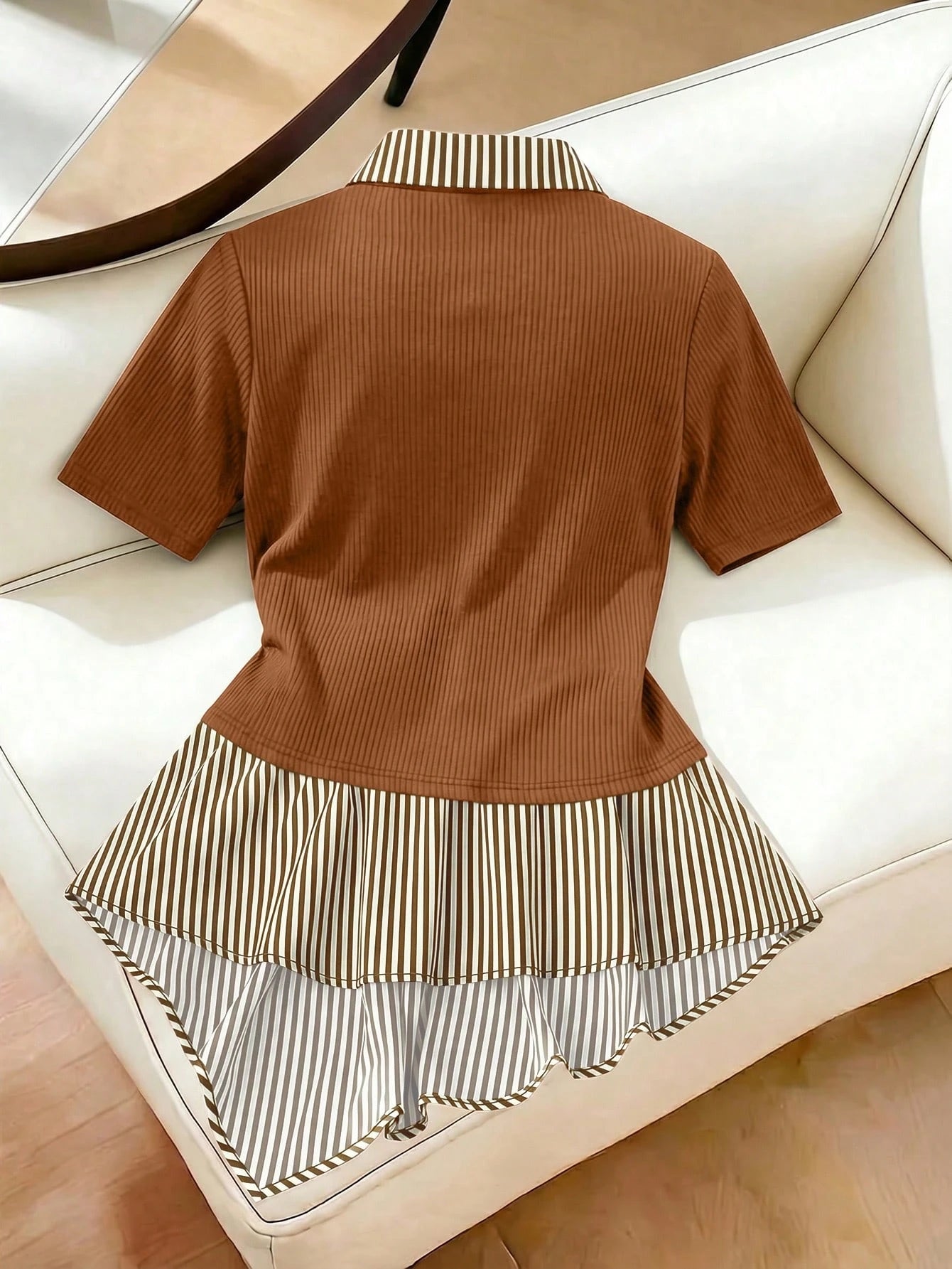 GlowEve CURVE Plus Size Women Striped Patchwork Short Sleeve Casual Top, Summer