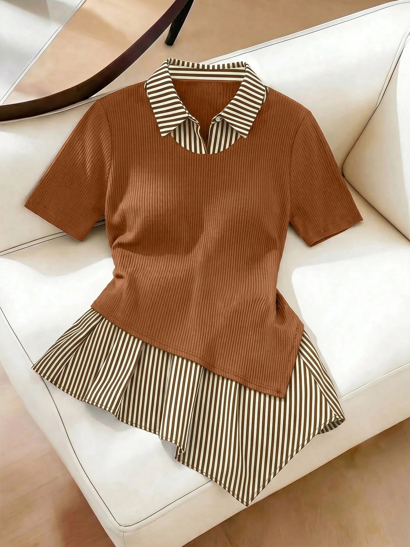 GlowEve CURVE Plus Size Women Striped Patchwork Short Sleeve Casual Top, Summer