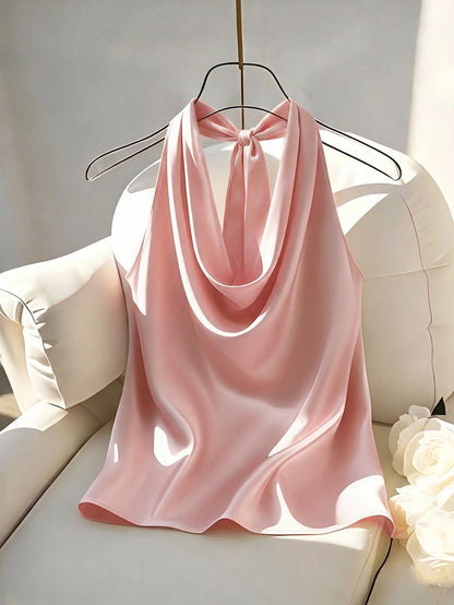 GlowEve CURVE Women's Summer Casual Vacation Style Elegant Spaghetti Strap Backless Camisole Top, Plus Size