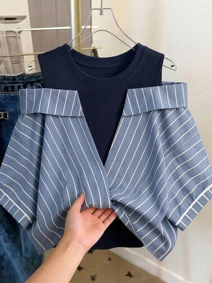 GlowEve Striped 2 In 1 Shirt Vacation Outfits For Women