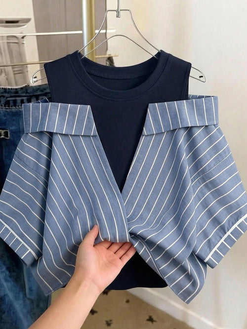 GlowEve Striped 2 In 1 Shirt Vacation Outfits For Women