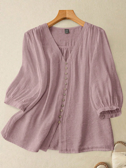 GlowEve Women Button-Down Gathered Shoulder Sleeve Blouse
