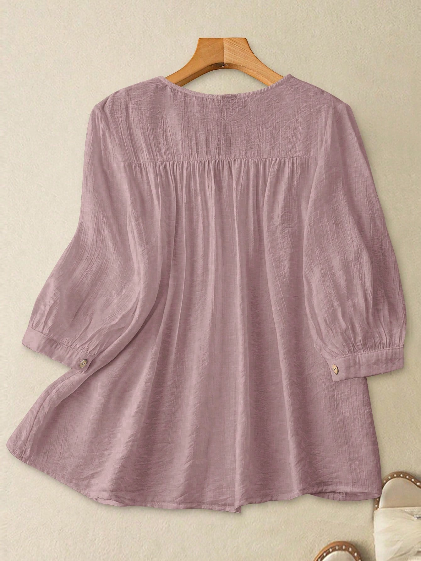GlowEve Women Button-Down Gathered Shoulder Sleeve Blouse