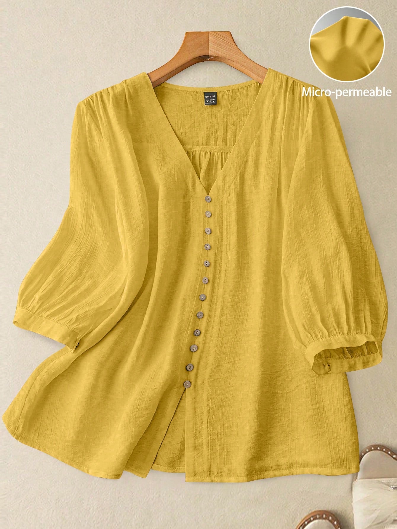 GlowEve Women Button-Down Gathered Shoulder Sleeve Blouse