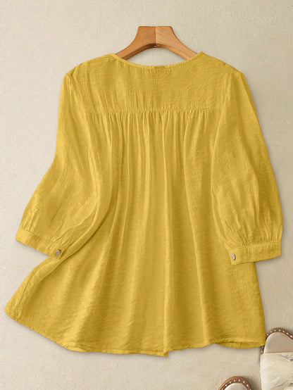 GlowEve Women Button-Down Gathered Shoulder Sleeve Blouse