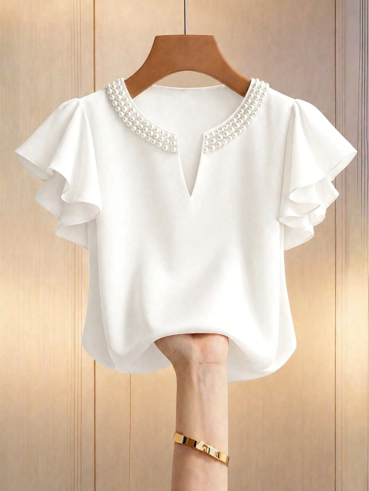 GlowEve Women's Casual Faux Pearl Decorated Blouse, Versatile For Daily Wear