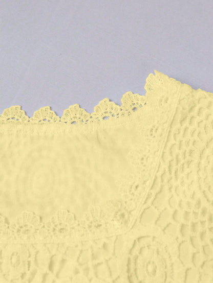 GlowEve Women's Crochet Lace Fashionable Elegant Slimming Design Square Neck Short Sleeve Blouse