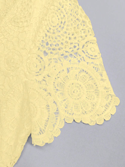 GlowEve Women's Crochet Lace Fashionable Elegant Slimming Design Square Neck Short Sleeve Blouse