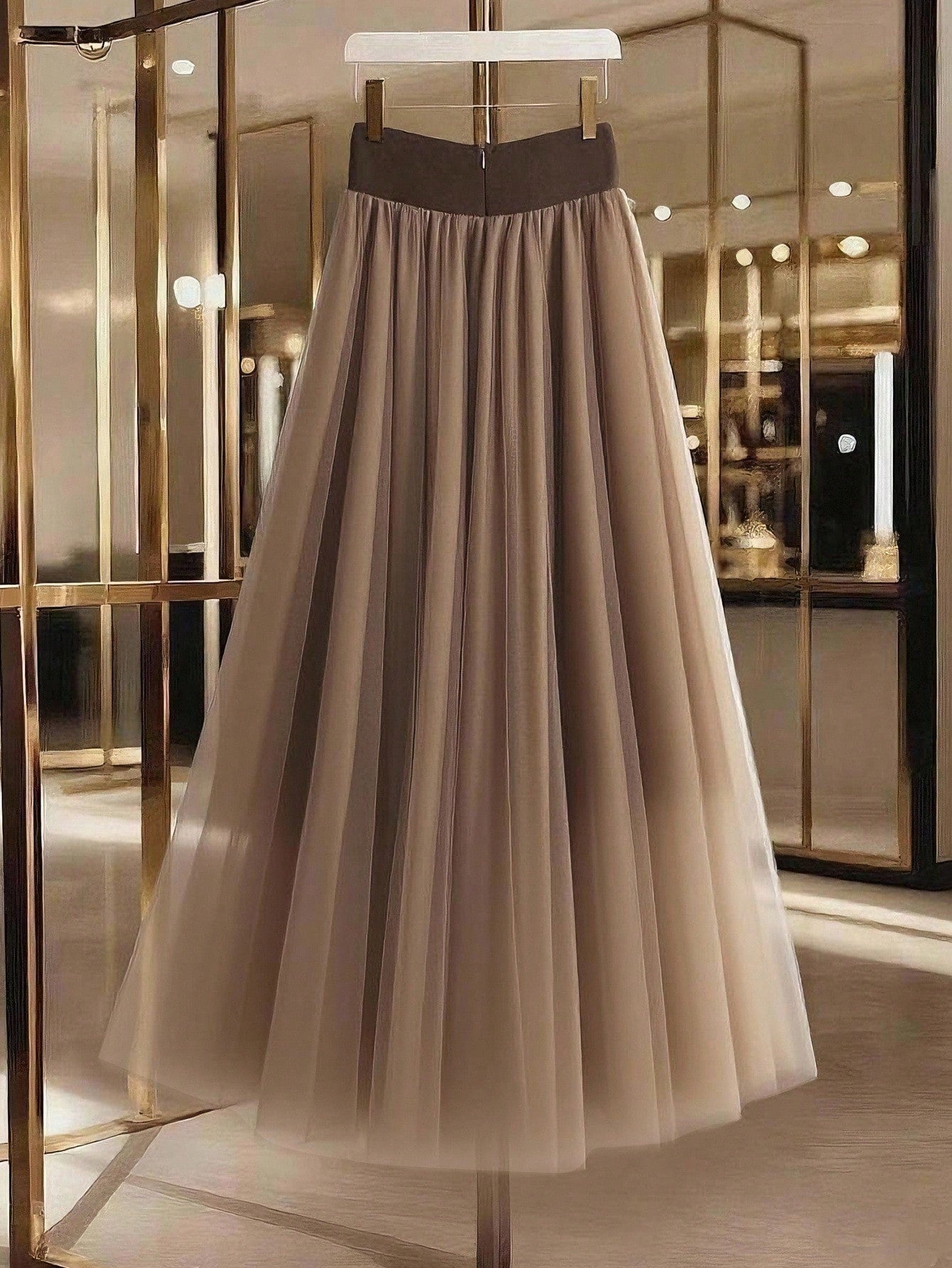 GlowEve Women's Elegant Mesh Patchwork Button Decor Casual Commuter Skirt Fall Cloth For Women