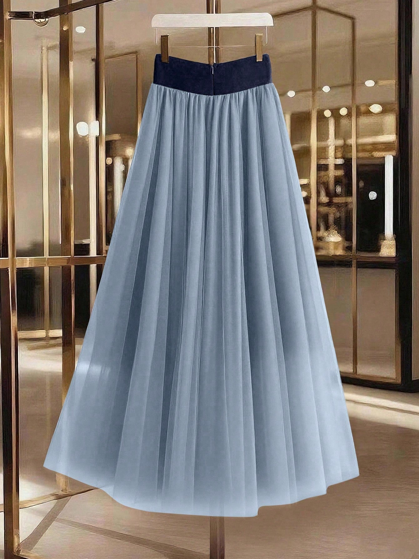GlowEve Women's Elegant Mesh Patchwork Button Decor Casual Commuter Skirt Fall Cloth For Women