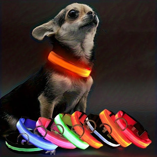 Glowing LED Pet Collar, Battery Powered, Polyester Reflective Dog Walking Necklace, Voltage ≤36V, Nighttime Visibility Safety Accessory
