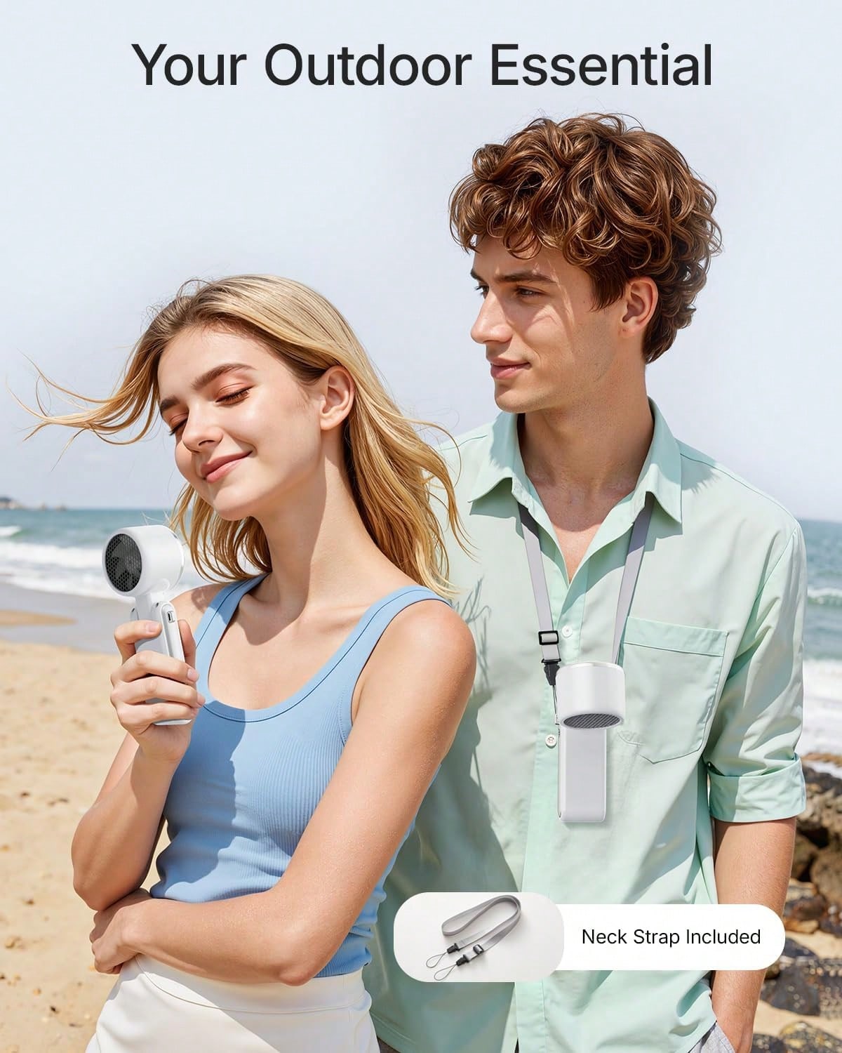 GMOX-5000mAh Portable Handheld Fan, 5 Speeds Cooling, 3-In-1 Personal Fan (Hand/Neck/Desk), 12H Long Lasting Rechargeable Small Fan Travel & Beach, Lightweight 0.6lb