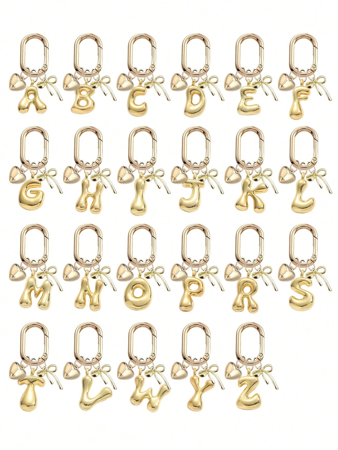 Gold Bubble Letter A-Z Keychain, Cute Letter Pendant With Heart Bow, Shiny Metal Letter Keychain, Personalized Bag Charm, Handbag Backpack Key Ring Accessory, Suitable For Daily Use, Travel, School, S