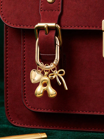 Gold Bubble Letter A-Z Keychain, Cute Letter Pendant With Heart Bow, Shiny Metal Letter Keychain, Personalized Bag Charm, Handbag Backpack Key Ring Accessory, Suitable For Daily Use, Travel, School, S