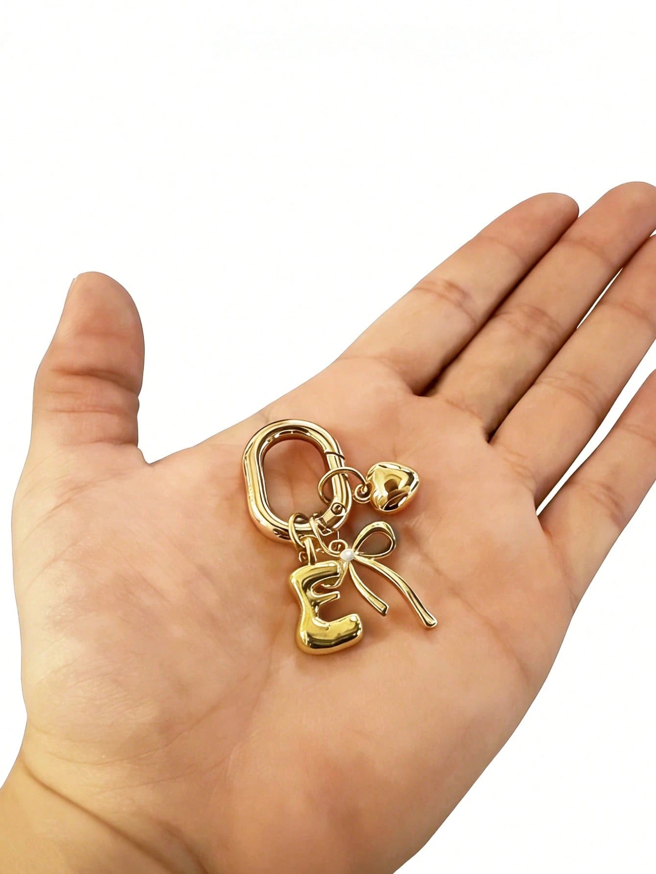 Gold Bubble Letter A-Z Keychain, Cute Letter Pendant With Heart Bow, Shiny Metal Letter Keychain, Personalized Bag Charm, Handbag Backpack Key Ring Accessory, Suitable For Daily Use, Travel, School, S