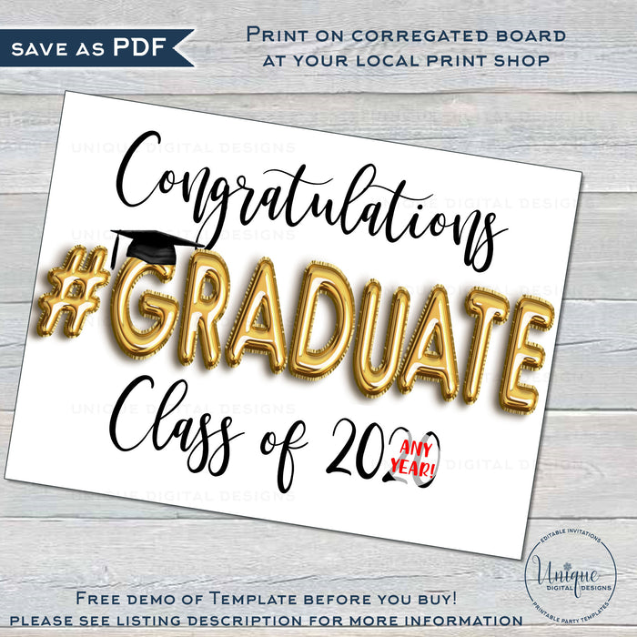 Graduation Yard Sign, Editable Congratulations #Graduate Poster - Class of Any Year