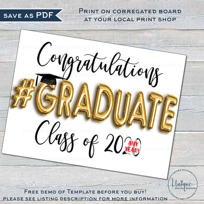 Graduation Yard Sign, Editable Congratulations #Graduate Poster - Class of Any Year