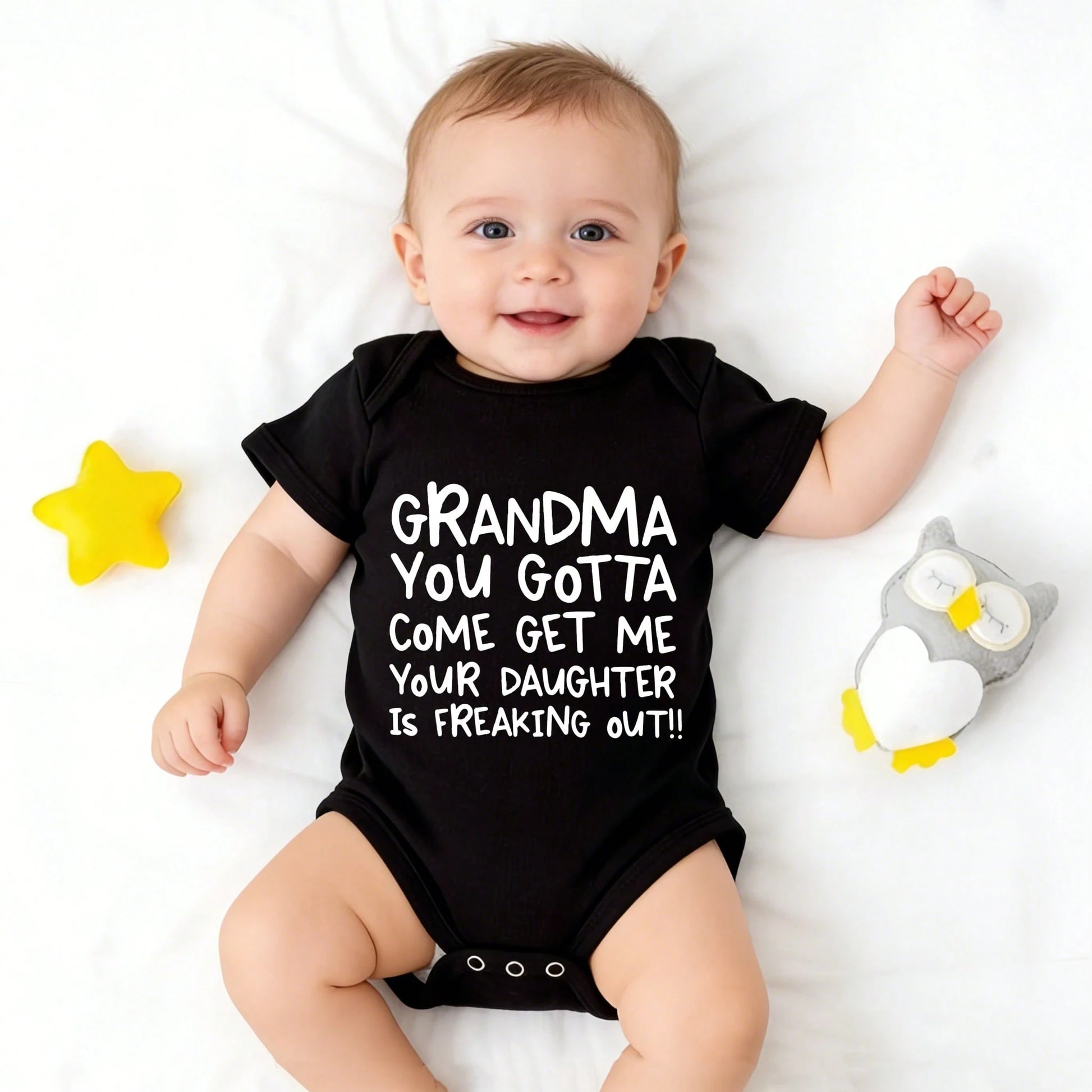 Grandma Come Get Me Baby Bodysuit| "Your Daughter Is Freaking Out" Infant Romper| Funny Grandma Gift For Baby Boys Girls
