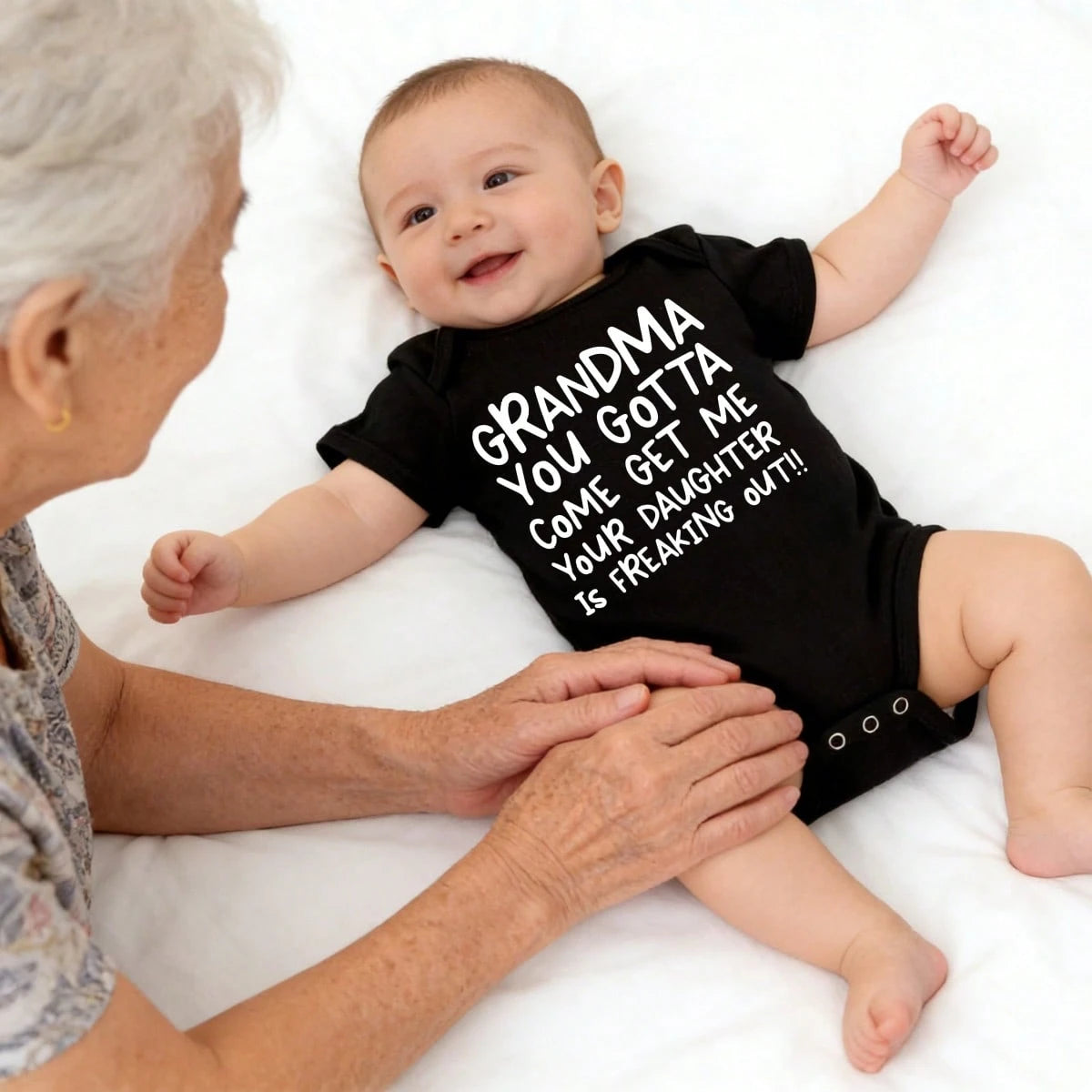 Grandma Come Get Me Baby Bodysuit| "Your Daughter Is Freaking Out" Infant Romper| Funny Grandma Gift For Baby Boys Girls