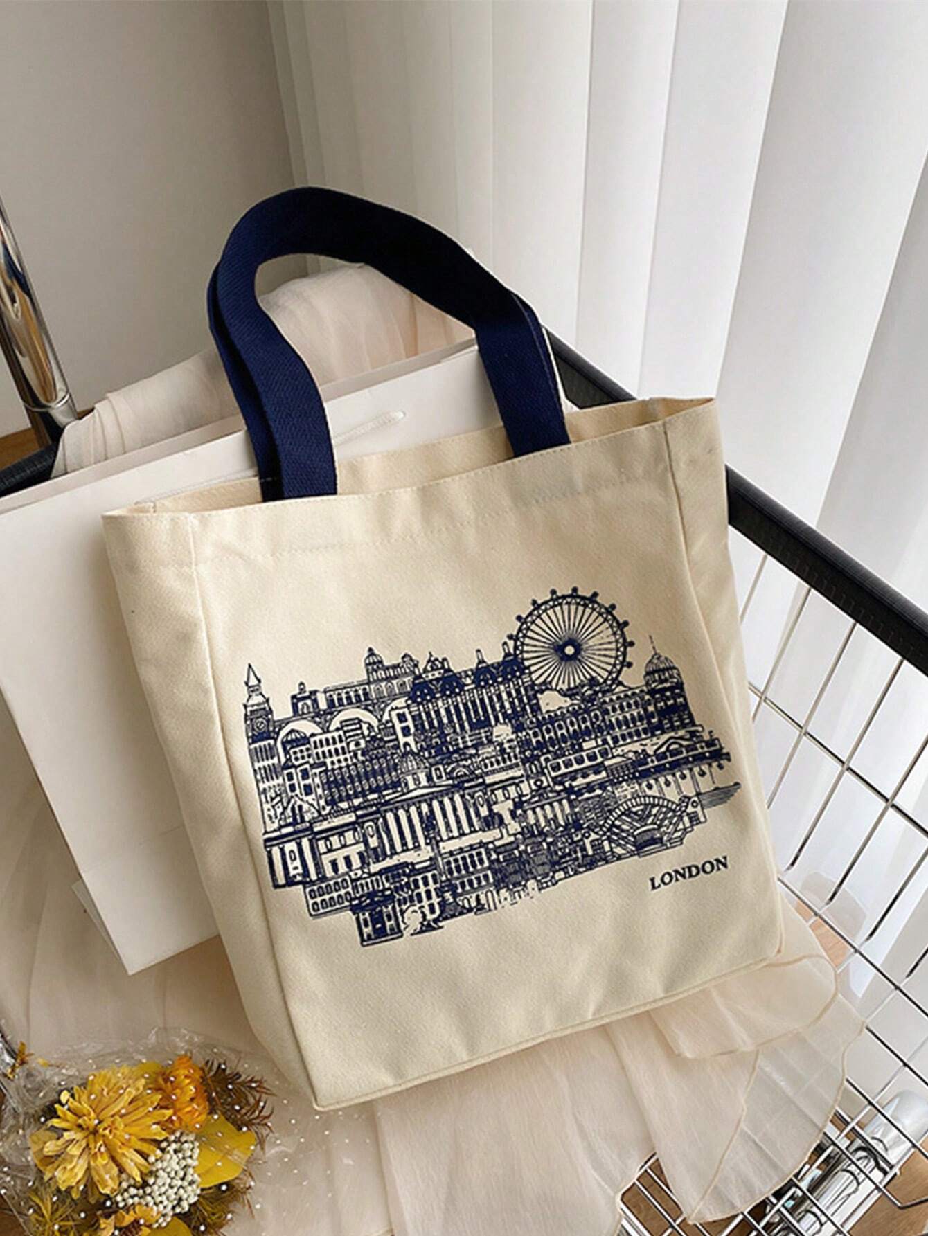 Graphic Print Shopper Bag Double Handle Casual Style Shoulder Bag, Crossbody Bag, Cross Body Bag, Handbag Preppy Stuff, Classic, Anime, Funny Canvas Square Bag Women, Ladies, Lover, For School Travel