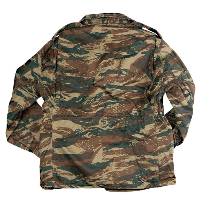 military surplus Large Greek Lizard Camo M65 Field Jacket with broken zipper for outdoor activities