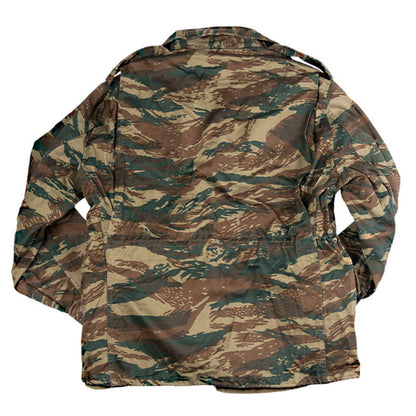 military surplus Large Greek Lizard Camo M65 Field Jacket with broken zipper for outdoor activities