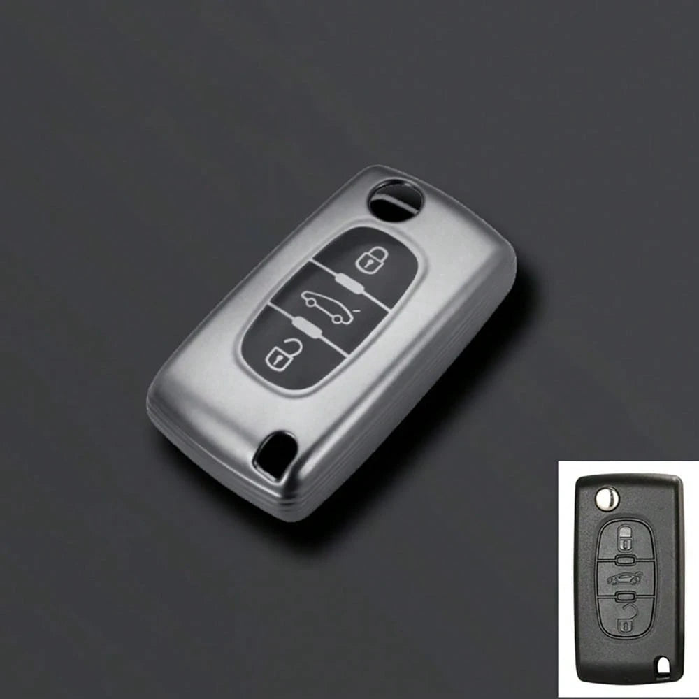 Grey TPU 3 Buttons Car Remote Key Case Cover For C2 C3 C4 C5 C6 C8 For Peugeot 107 207 307 307S 308 407 607