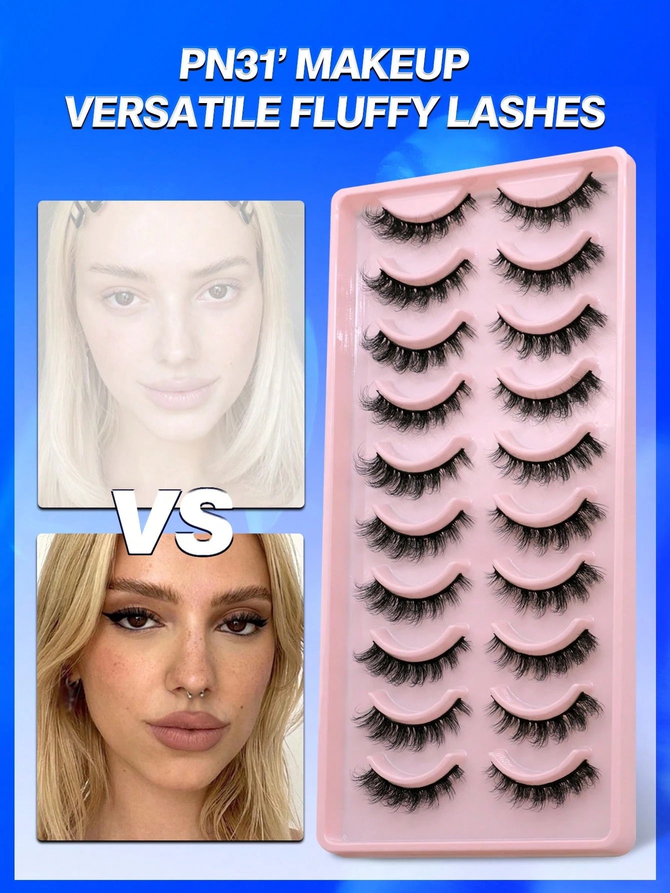 GROINNEYA 10 Pairs Manga Lashes Faux Mink Eyelashes Cat Eye Eyelashes Short Natural Full False Eyelashes Travel Essentials Makeup Tools (PN31) Strip Lashes,Lashes,Eyelashes,Fake Lashes