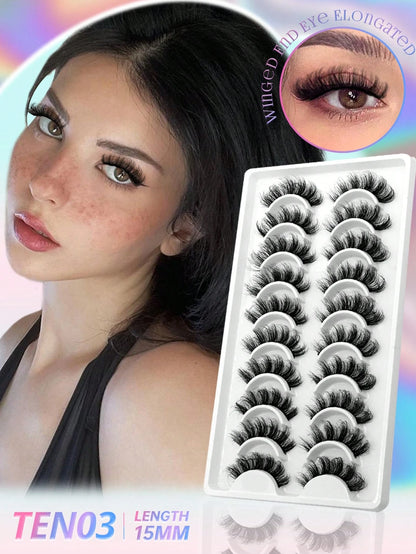 GROINNEYA 10 Pairs Manga Lashes Faux Mink Eyelashes Cat Eye Eyelashes Short Natural Full False Eyelashes Travel Essentials Makeup Tools (PN31) Strip Lashes,Lashes,Eyelashes,Fake Lashes