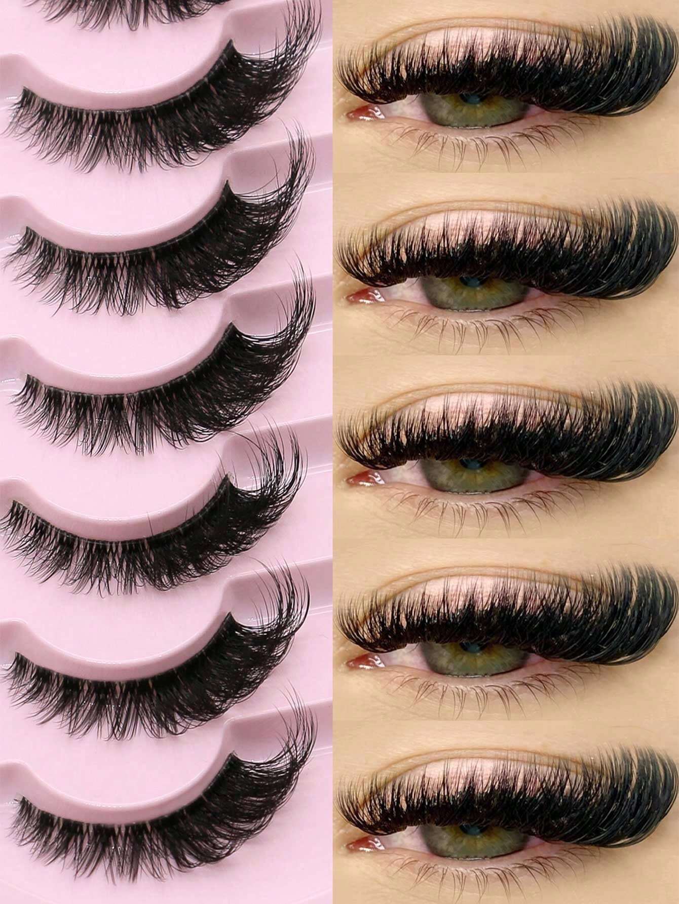 GROINNEYA 7 Pairs New Cat Eye False Eyelashes, Natural & Lengthening Transparent Band, Flared Ends, Elongate Eye Shape, Faux Mink Lashes, Makeup Use (XF10) Strip Eyelashes, Lashes, False Lashes, Fake