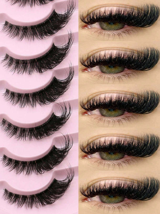 GROINNEYA 7 Pairs New Cat Eye False Eyelashes, Natural & Lengthening Transparent Band, Flared Ends, Elongate Eye Shape, Faux Mink Lashes, Makeup Use (XF10) Strip Eyelashes, Lashes, False Lashes, Fake
