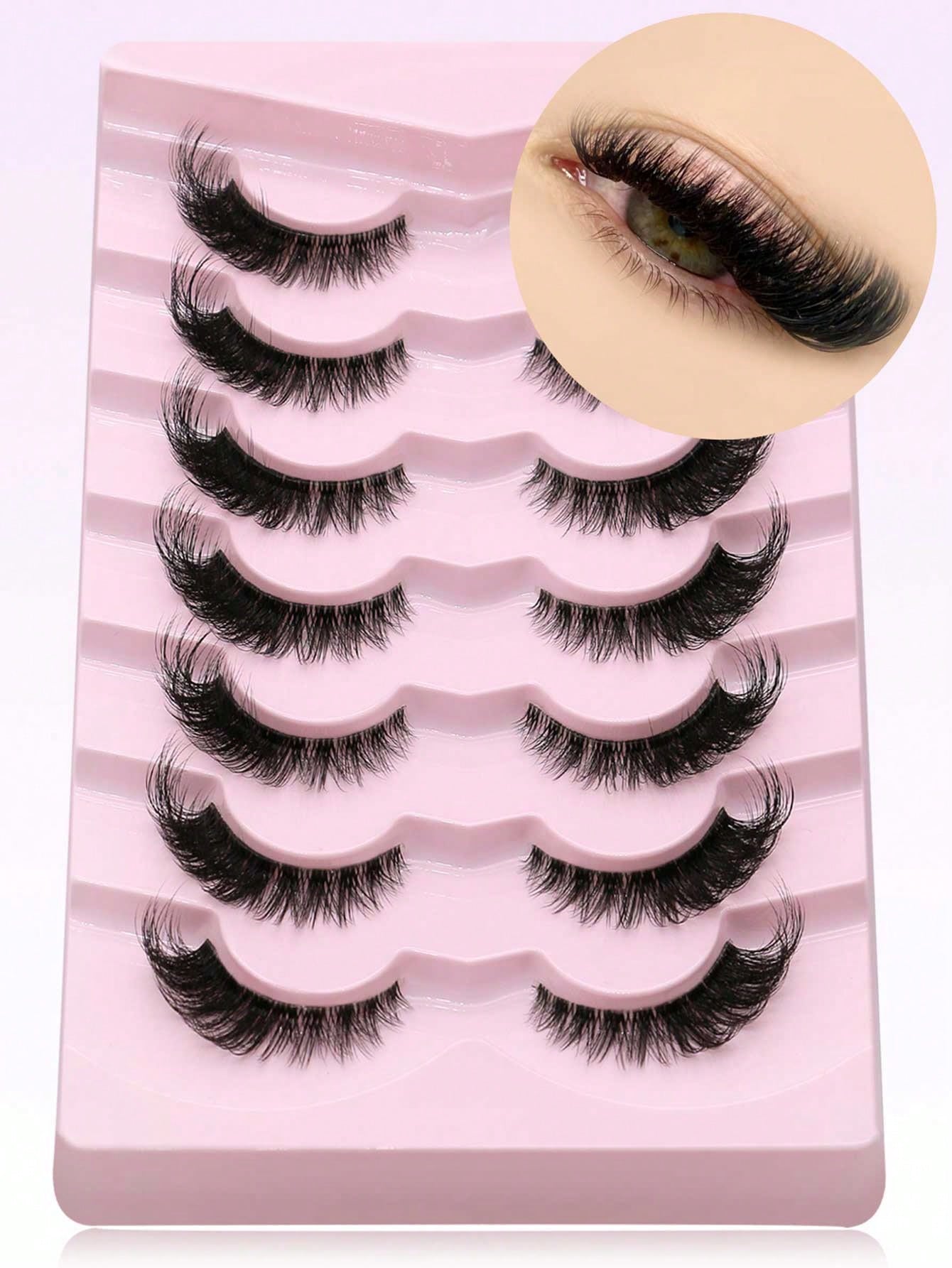 GROINNEYA 7 Pairs New Cat Eye False Eyelashes, Natural & Lengthening Transparent Band, Flared Ends, Elongate Eye Shape, Faux Mink Lashes, Makeup Use (XF10) Strip Eyelashes, Lashes, False Lashes, Fake