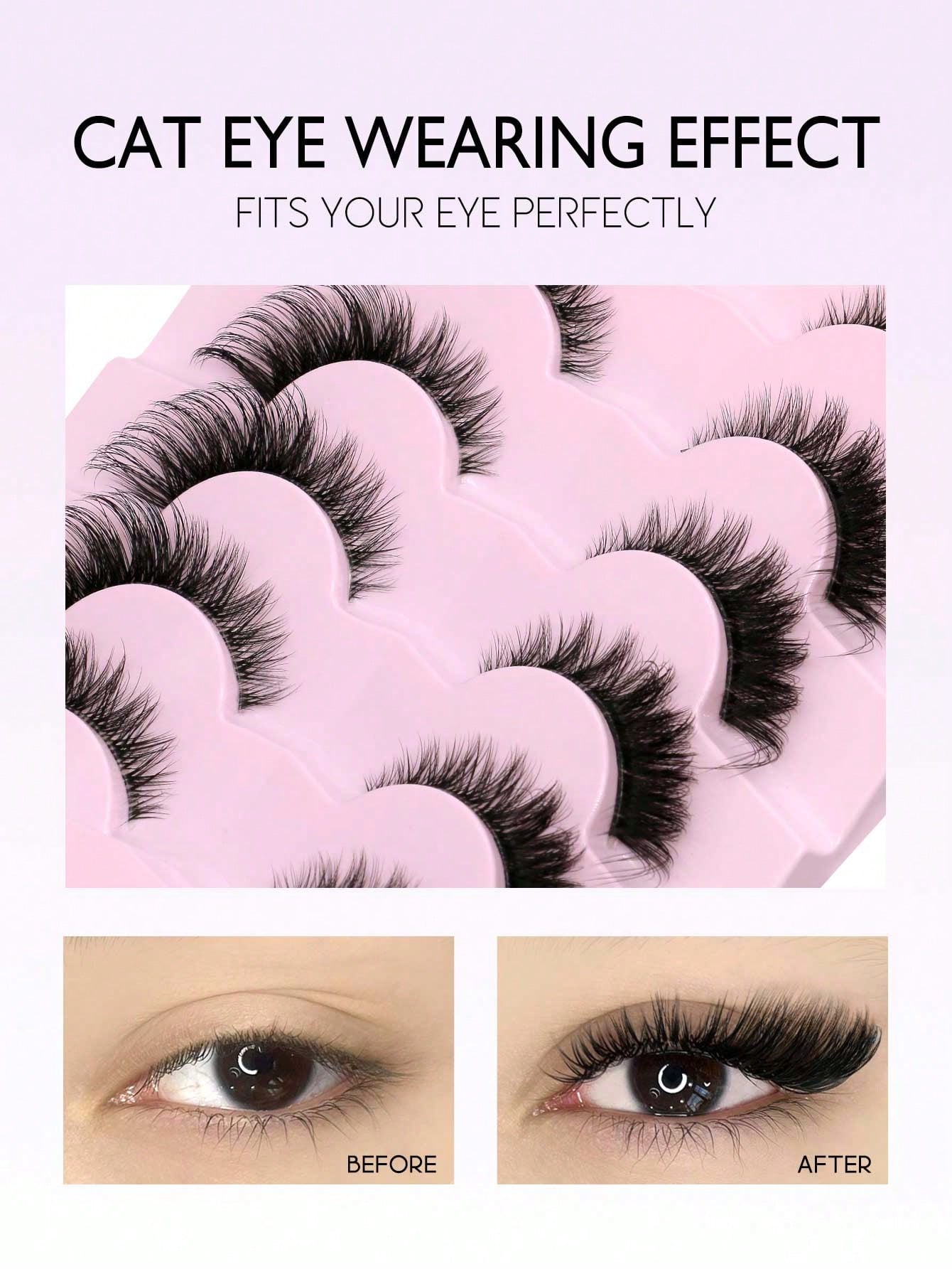 GROINNEYA 7 Pairs New Cat Eye False Eyelashes, Natural & Lengthening Transparent Band, Flared Ends, Elongate Eye Shape, Faux Mink Lashes, Makeup Use (XF10) Strip Eyelashes, Lashes, False Lashes, Fake