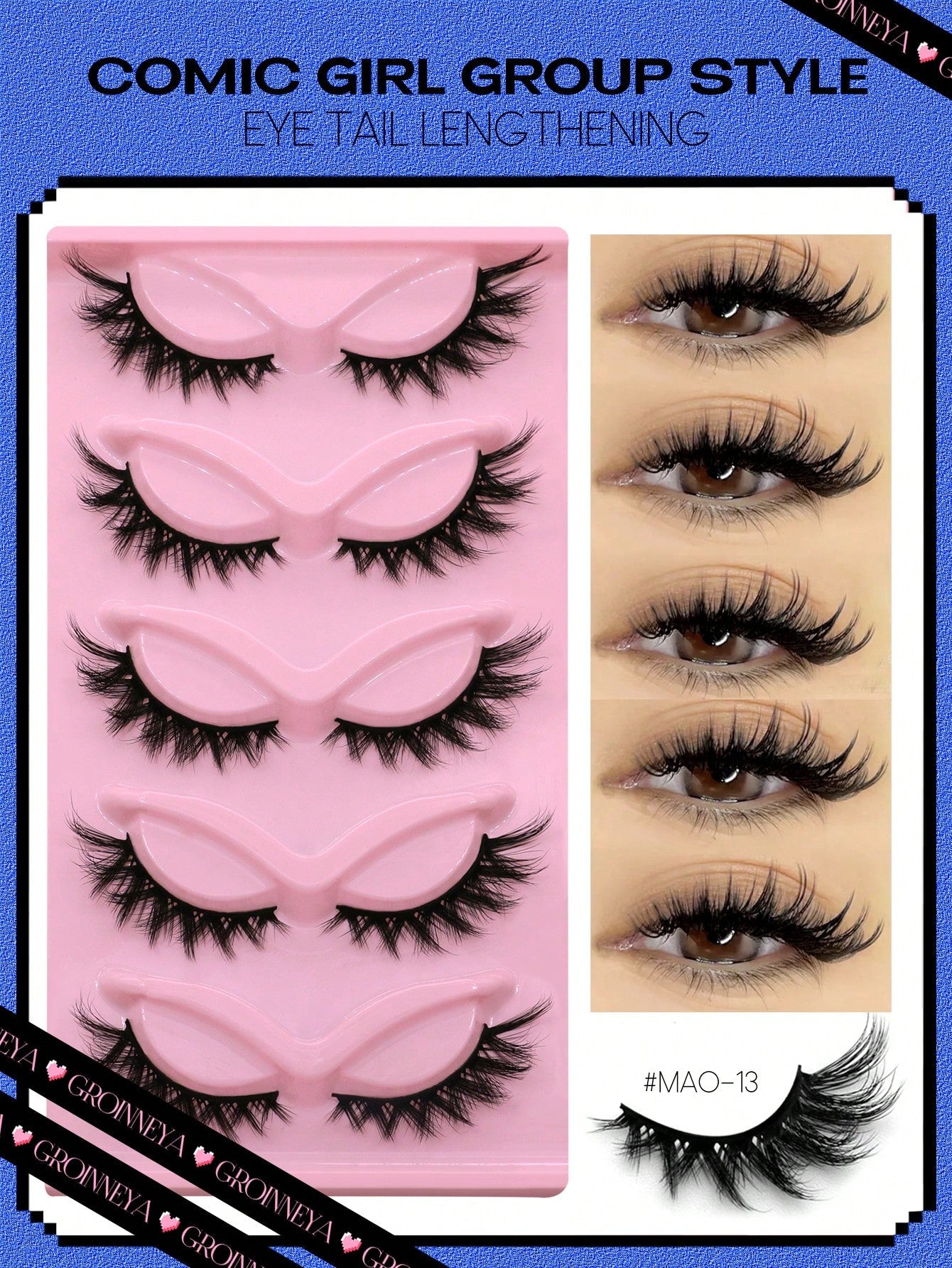 GROINNEYA Cat Eye Eyelashes 5 Pairs Fox Eye Lashes Faux Mink Lashes Fluffy Strip False LashesNatural Look Eyelashes Lash Extension Makeup(3DMAO-13) Strip Lashes,Lashes,Eyelashes,Fake Lashes