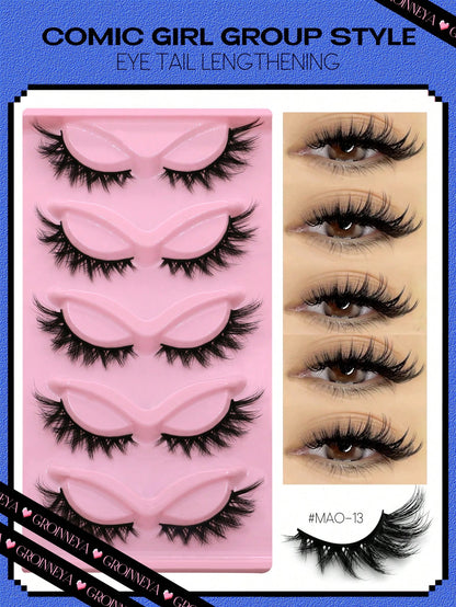 GROINNEYA Cat Eye Eyelashes 5 Pairs Fox Eye Lashes Faux Mink Lashes Fluffy Strip False LashesNatural Look Eyelashes Lash Extension Makeup(3DMAO-13) Strip Lashes,Lashes,Eyelashes,Fake Lashes