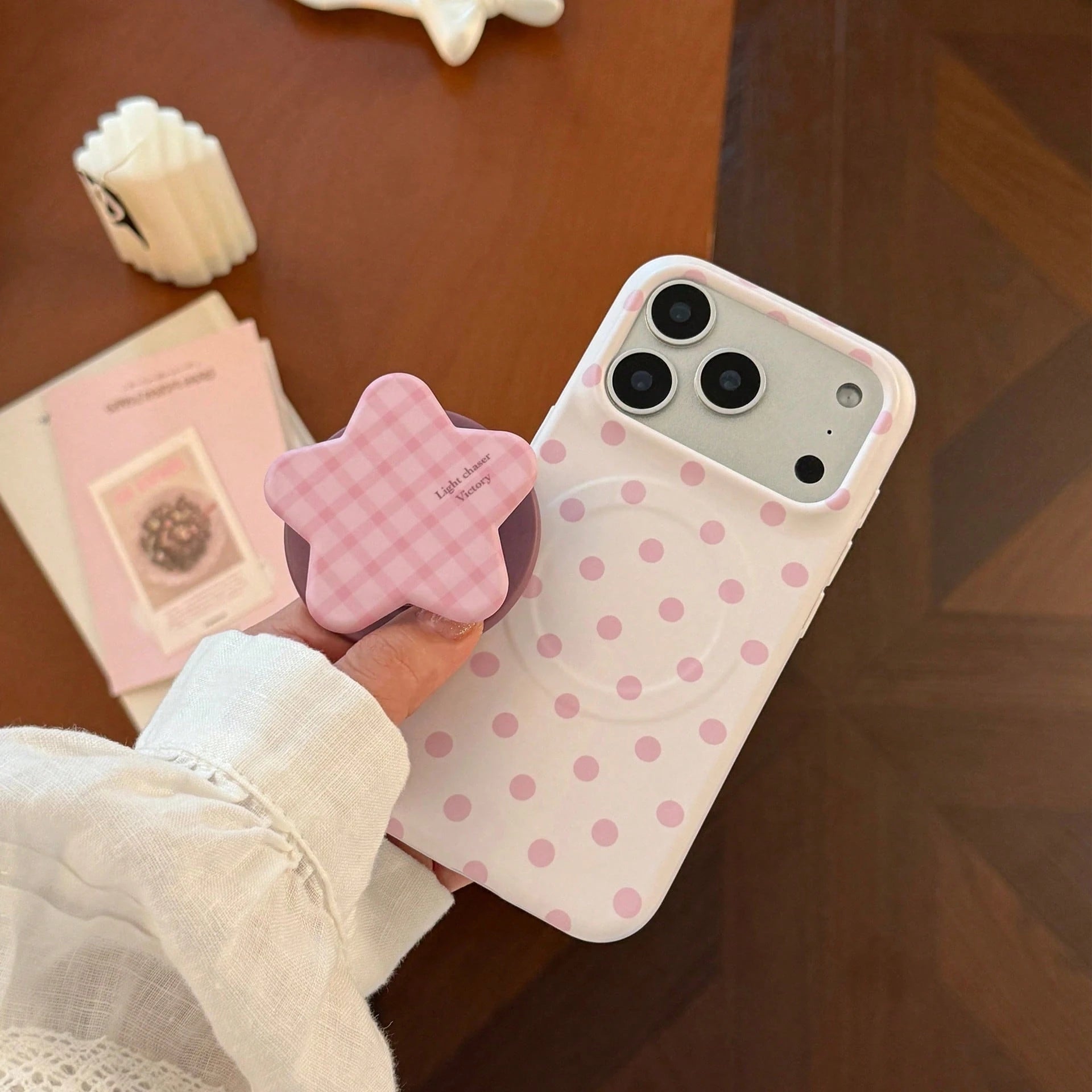 GUCADI INS Style Minimalist Sweet Polka Dot Phone Case, Suitable For IPhone 17, 17 Pro Max, 16, 15 Soft Case, 13, With Starry Sky Film Magnetic Stand, Personalized, Girly, Creative, Minimalist Style