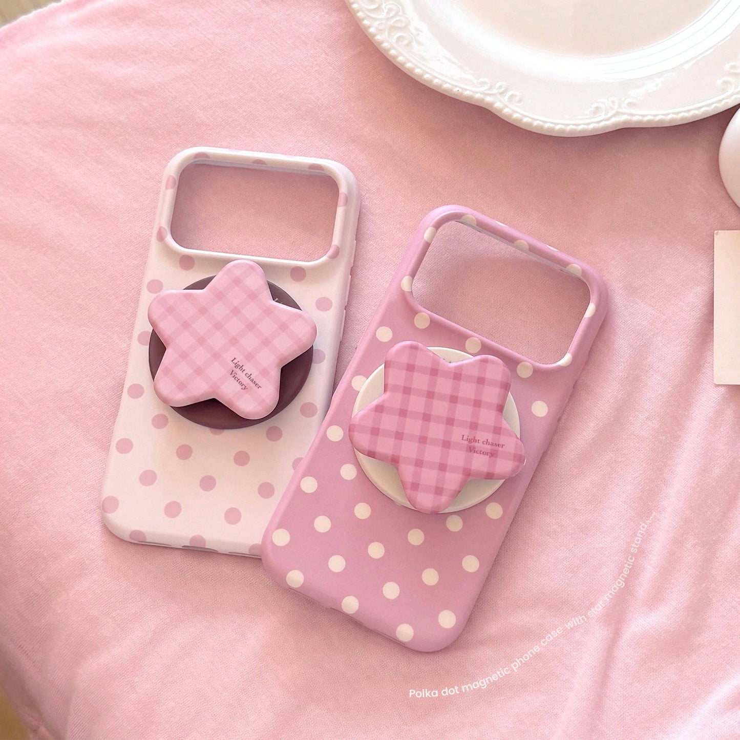 GUCADI INS Style Minimalist Sweet Polka Dot Phone Case, Suitable For IPhone 17, 17 Pro Max, 16, 15 Soft Case, 13, With Starry Sky Film Magnetic Stand, Personalized, Girly, Creative, Minimalist Style