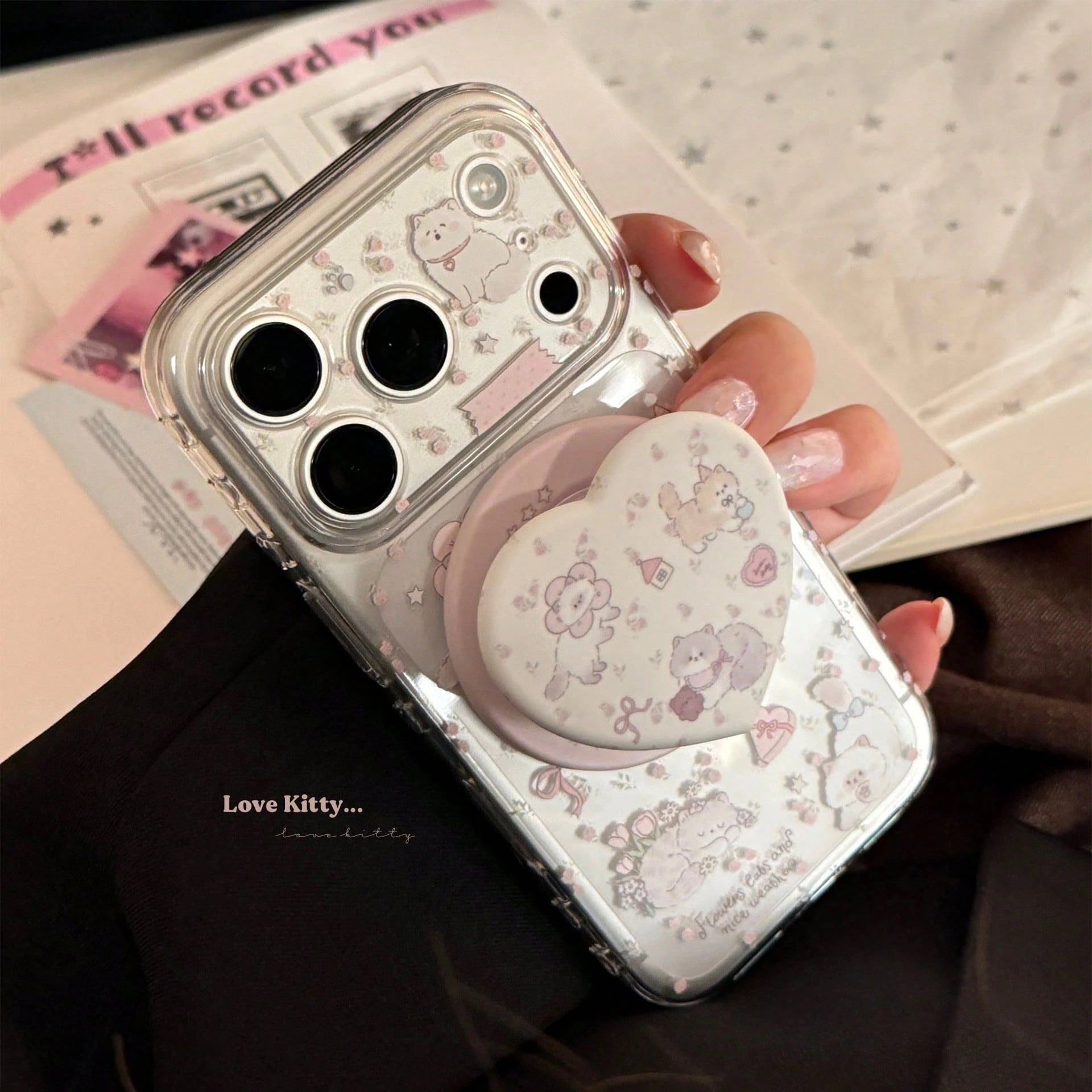 GUCADI Transparent Magnetic Pink Flower Garden + Pink Flower Garden Magnetic Cat Phone Case, Suitable For IPhone 17, 17 Pro Max, 16, 15, 13, 11. Cute, Girly, Creative, Geometric, Cartoon Style, Fresh