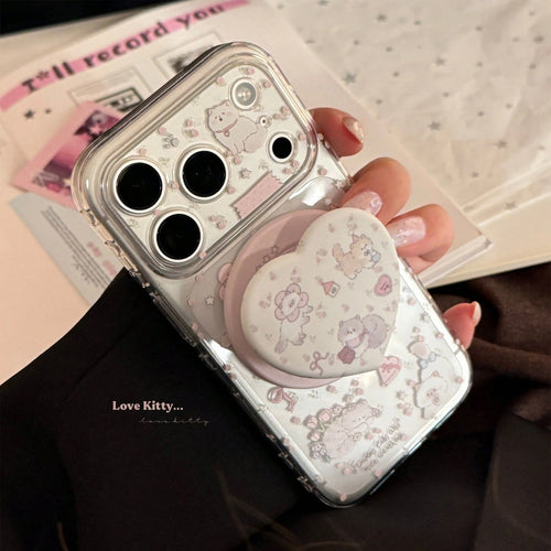 GUCADI Transparent Magnetic Pink Flower Garden + Pink Flower Garden Magnetic Cat Phone Case, Suitable For IPhone 17, 17 Pro Max, 16, 15, 13, 11. Cute, Girly, Creative, Geometric, Cartoon Style, Fresh